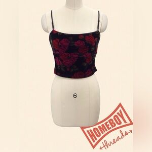 Next Up Women’s Black and Red Floral Top Size S
